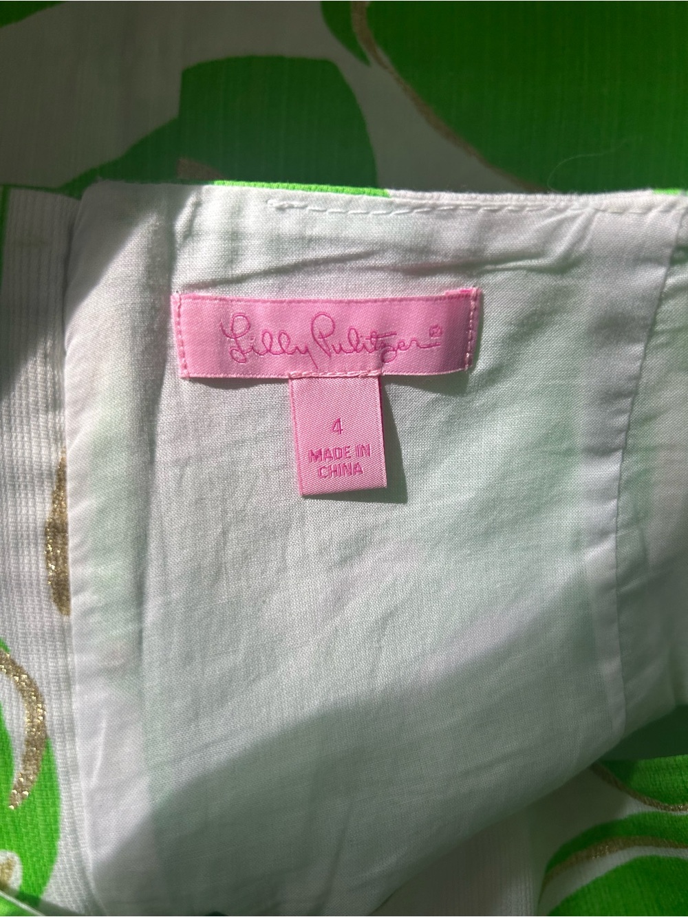 Lilly Pulitzer Tate Mini Skirt Sz 4 Bee Stinger White Green Gold Glitter Resort - Picture 4 of 5